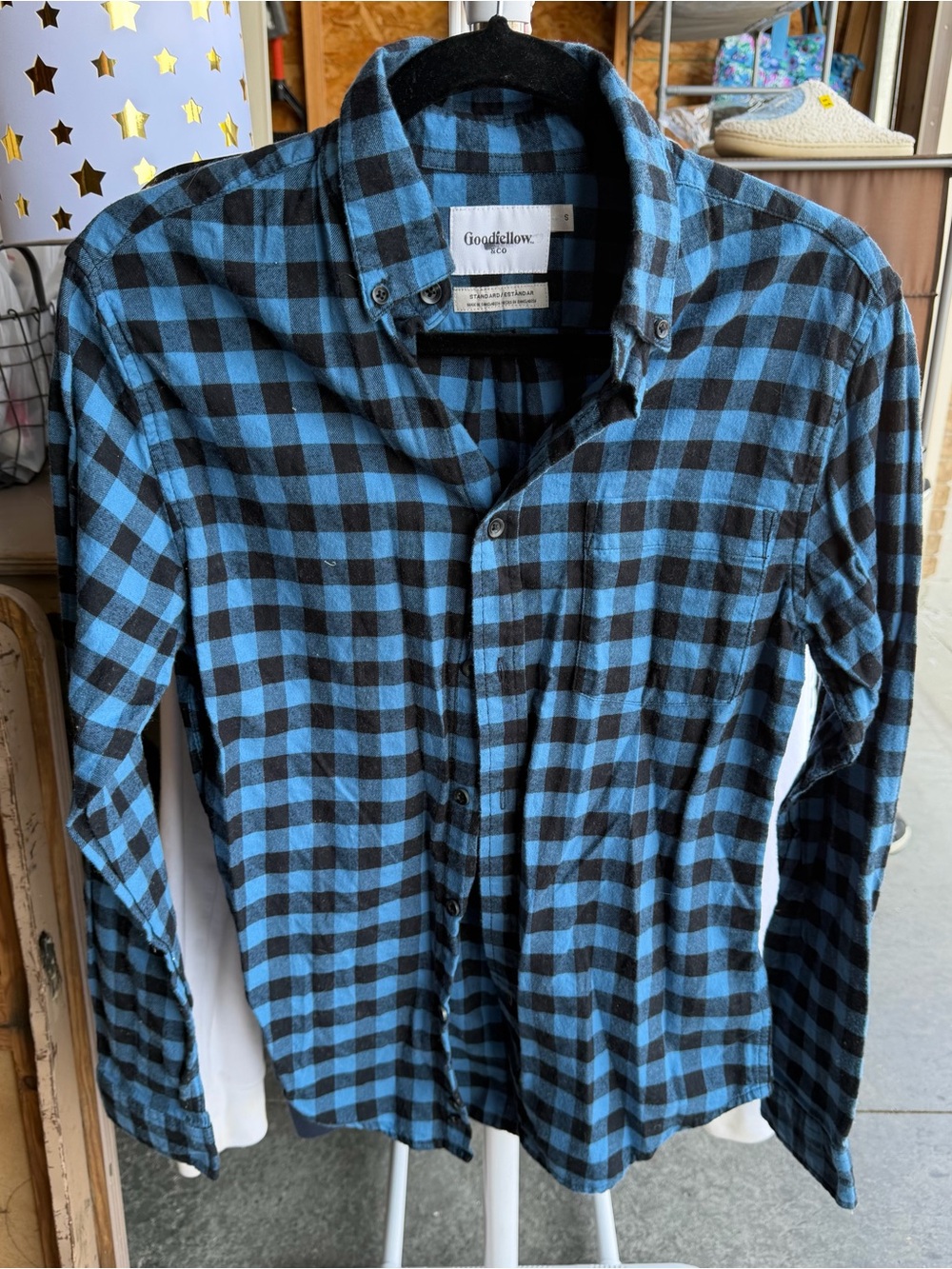 Goodfellow & Co Men’s Blue and Black Buffalo Plaid Button-Down Shirt